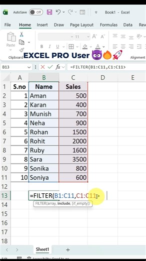 Beginner vs PRO Excel Users 😈 | Excel FILTER Function 🔥 #shorts