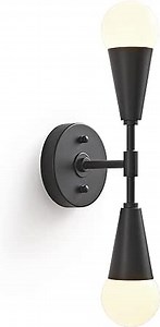 BRIGHTTIA Vicky 2 Light Cone Socket Wall Sconce - Mid Century Modern Fixture for Wall & Ceiling - Minimalist Edison Lamp for Hallway and Bathroom Vanity - Matte Black (BW0027-2B)