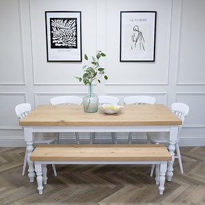 Farmhouse Kitchen Dining Table With Rustic Pine Top Set With Bench - Etsy UK