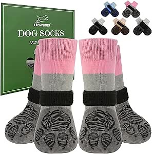 EXPAWLORER Anti Slip Dog Socks to Prevent Licking Paws, Dog Shoes for Hot Pavement, Dog Booties for Hardwood Floors, Dog Boots & Paw Protectors with Grippers for Small Medium Large Senior Dogs Pink XS