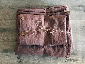 Linen Bedding Set. King or Queen Size Duvet Cover and 2 Pillow Cases With Button Closure in Mauve Taupe. Stonewashed Linen Bedding - Etsy