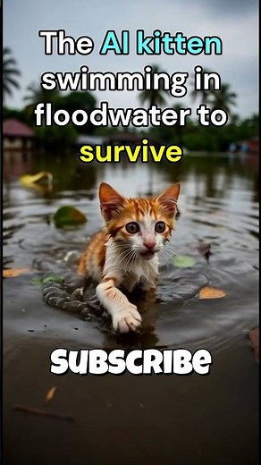 The "AI kitten" swimming in floodwater to survive #flood #kitten #cat