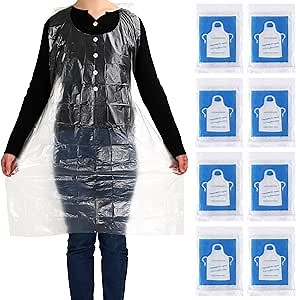 JULMELON Large Disposable Aprons, 50 PCS 44 X 30 Inches Clear Plastic Smocks Waterproof Plastic Aprons for Adults Painting Cooking Picnic Party Supplies