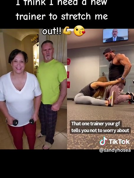I need a new trainer, mine isn't serious!!🤣😂 #personaltrainer #stretch #marriagehumor #adulthumor #jokes #fyp #husbandwifecomedy