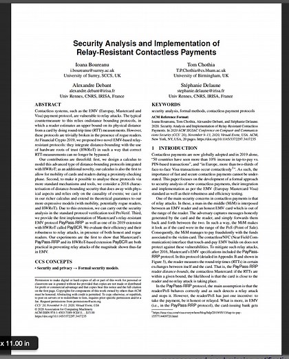 Security Analysis and Implementation of Relay-Resistant Contactless Payments | Proceedings of the 2020 ACM SIGSAC Conference on Computer and Communications Security