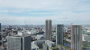 Tilt Down & Up View the Tokyo Aerial, From High-Rise Condominium Window