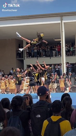 Flying is the second best thrill to cheerleaders, being caught is first. #cheer #stunts #cheerleading #peprally