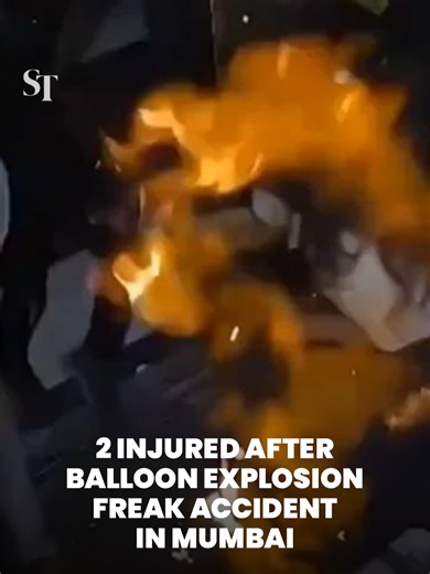 A bag of balloons suddenly ignited in a fiery blaze inside a small lift in India on Feb 2, leaving 2 people with burn injuries. #balloon #explosion #fire #Mumbai #India