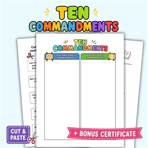 Ten Commandments Activity Pack for Kids | Cut & Paste, Quiz, Answer Key, Bible Worksheet - Etsy
