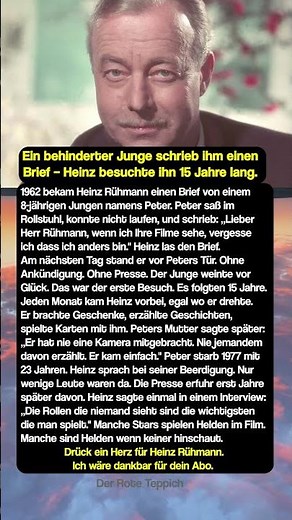 Heinz Rühmann: 15 Jahre besuchte er einen behinderten Jungen ❤️