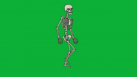 cartoon running skeleton on chroma key