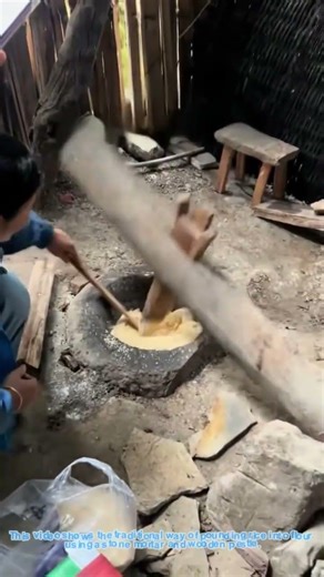 Traditional Stone Mortar Rice Pounding ASMR