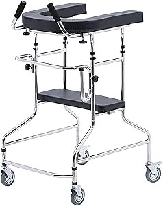 Upright Walker, Heavy Duty Stand Up Folding Rollator Walker with U-Shaped Tray and Wheels, Armrests Standard Walker, Height Adjustable Rolling Mobility Walking Aid for Seniors and Adults