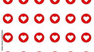 A seamless loop pattern of red heart marks on a white background. The hearts smoothly and repeatedly change size and move up and down. Representing the love and romance.