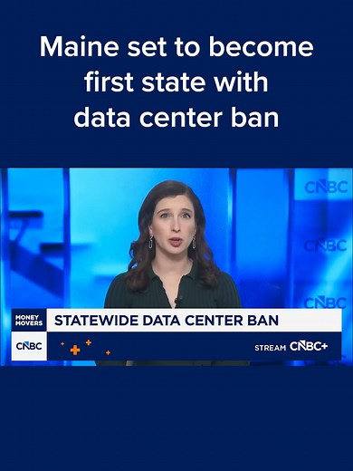 Maine is poised to implement the first statewide ban on data center construction, a move that could clear the way for other states to adopt similar measures and pump the brakes on a growing industry. CNBC's Emily Wilkins has the details. Read more at the #linkinbio or the link on screen. #CNBC