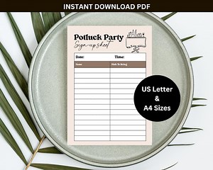 Printable Potluck Signup Sheet, Holiday Potluck Sign up Sheet, Thanksgiving Potluck Party Sign up Form, Potluck Dinner, Pot Luck Sign Up - Etsy