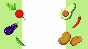 Download Six type of vegetable moving upwards and downwards. Healthy eating themed banner footage for restaurant or supermarket grocery store, with clean vector drawing cartoon art styled art. for free
