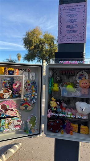 Phoenix Trinket Trade on Instagram: "happy sunday morning! 💗✨ spruced up the box!! same size, different layout so you can fit more tiny treasures!! don’t forget to stop by today and tag us!! please as a reminder: do not stick anything on the box or take off any of the stickers we added. we want to keep it cute and tidy for the community! 😊 happy trading! #phx #az #phxtrinkettrade #trinketbox #dtphx"