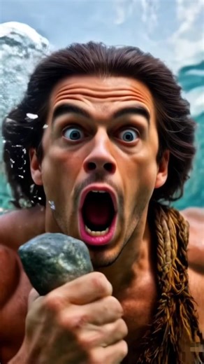 Cave Man Hunts Fish – Then a SEA DINOSAUR Emerges to Chase Him!