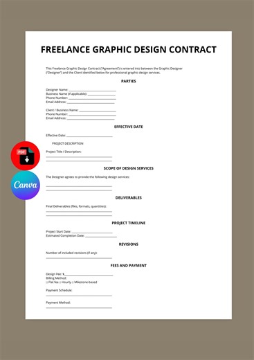 Graphic Design Contract Template | Editable Canva PDF Agreement (instant Download) - Etsy