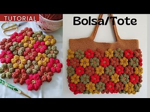 BAG/TOTE BAG with CROCHET PUFF FLOWERS. Step by Step Tutorial [PART 1]