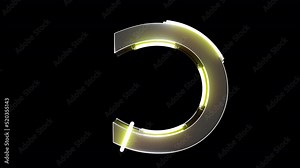3d C letter in elegant style with neon and gold colours. Sing for vj, motion graphics and brand. Capital letter on alpha channel