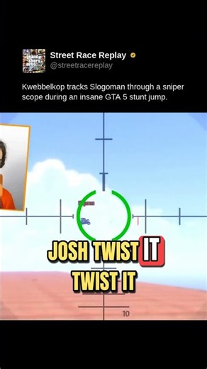 Kwebbelkop tracks Slogoman through a sniper scope during an insane GTA 5 stunt jump.
