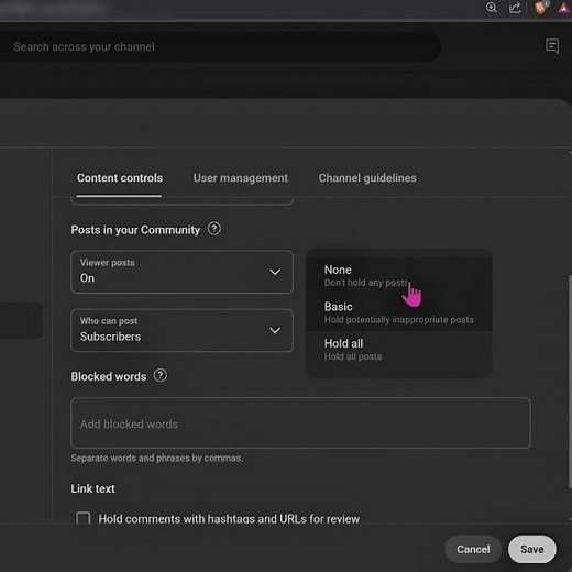 Found the right settings for Community tab!