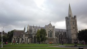 Dublin, Ireland, August 27, 2023: Saint Patrick's Cathedral and Collegiate Church, founded in 1191 as a Roman Catholic cathedral, view from St. Patrick’s Park.