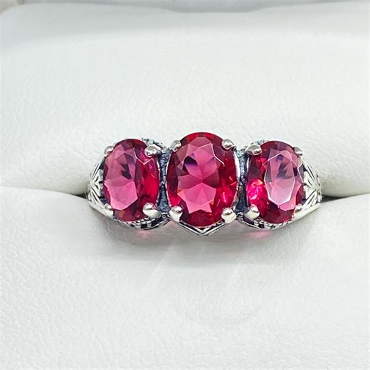 Red Ruby Ring • Size 7.5 • Dainty Simulated Gemstones • Sterling Silver 925 Art Deco Cocktail Filigree • in Stock | Design#41 - Etsy