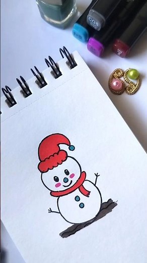 Easy Cute Snowman Drawing for Kids | Christmas Snowman Kawaii Art Tutorial | Simple Winter Drawing