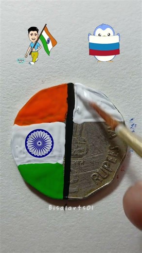 🇮🇳🇷🇺 || Coin Flag Drawing Independence Day Special || #art #shorts