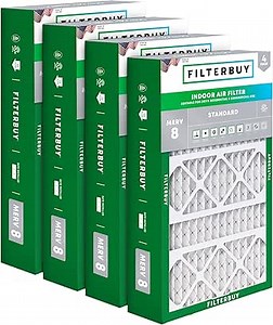 Filterbuy 15.75x27.63x3.50 Air Filter MERV 8 Essential Dust & Allergy Defense (4-Pack), Pleated HVAC AC Furnace Filters for AprilAire Space-Gard 104 & 2140 (Actual Size: 15.69 x 27.56 x 3.50)