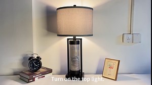 RORIA Set of 2 Modern Table Lamps for Living Room with 2 USB Ports, Contemporary Nightstand Lamp with Elephant Pattern Glass Nightlight, Black Desk Lamp for Bedroom End Table, Bulbs Included