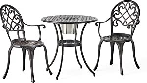 Christopher Knight Home Angeles Outdoor Cast Aluminum Bistro Furniture Set with Ice Bucket, 3-Pcs Set, Copper