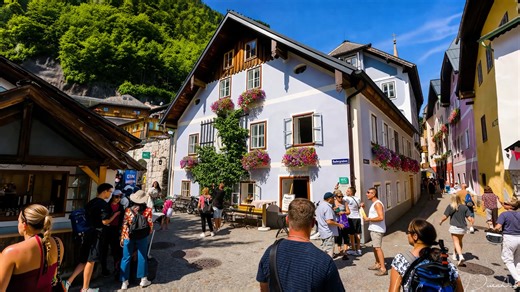 Hallstatt Austria scenic lake village walk (4K)
