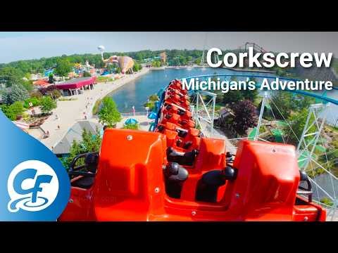 Corkscrew back seat on-ride 4K POV @60fps Michigan's Adventure