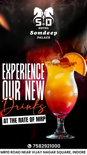 Sip your favourite drinks at MRP rates 🍸 Feel the rooftop breeze & live singing magic 🎶✨ 📍 Somdeep Palace, Indore 📞 8435621000 | 7582921000 | SD21 Restro - Hotel Somdeep Palace