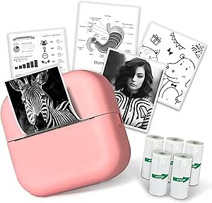 Mini Pocket Printer Sticker Maker - X7 Bluetooth Wireless, Small Instant Thermal Printer, for Children DIY, Anatomy Picture, Pink