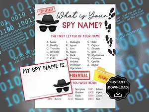 What's Your Spy Name Game With Name Tags, Spy Themed Party Game for Kids & Adults, Secret Agent Birthday Party Ideas,spy Birthday Party Quiz - Etsy