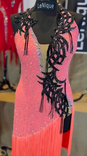 31 reactions | Peach shimmer ✨, black accents , and a high-slit fringe skirt  — a dancewear statement that moves as beautifully as it shines ✨ Size: Medium. Available now — DM us for details! #LeNique #EliteCollection #DanceCouture #BallroomChic | LeNique Dancewear | Facebook