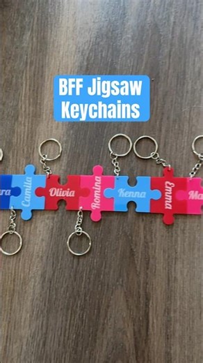 Laser cut acrylic keychains for BFFs, jigsaw puzzle gift idea for friends