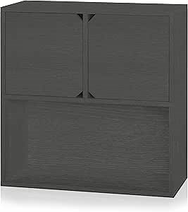Way Basics Modular 3-Shelf Bookcase with Doors Shelf (Charcoal Black)