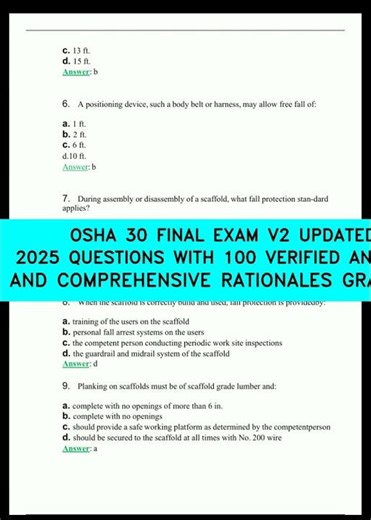 OSHA 30 FINAL EXAM V2 UPDATED 2025 QUESTIONS WITH 100 VERIFIED ANSWERS AND COMPREHENSIVE RATIONAL