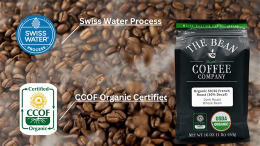 Indulge in the finest! ☕️ Experience the rich, smooth flavors of The Bean Coffee Company's USDA & CCOF Certified Organic coffee. Decaf: Water Processed for Purity 🌿 Flavors: USDA Organic Excellence! 🌱 | The Bean Coffee Company