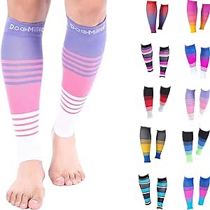 Doc Miller Compression Calf Sleeve for Men & Women, 20-30 mmHg Graduated Support, Knee High, Running, Shin Support, Calf Sleeves, Striped Design, 1 Pair