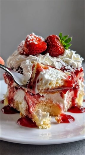 🍰 Strawberry Shortcake Poke Cake | Soft, creamy, and dripping with berry love 🍓 This strawberry shortcake poke cake is the kind of dessert that feels like a little celebration all on its own. Soft vanilla cake, soaked with sweet strawberry sauce, then finished with clouds of whipped cream and fresh berries — every bite is tender, creamy, and perfectly gooey. With Valentine’s Day around the corner, it feels like the kind of homemade dessert you make to show love without saying a word. It’s nost