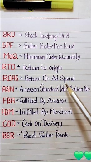 Full form of SKU, SPF, MOQ, RTO, ROAS, ASIN, FBA, FBM, COD & BSR