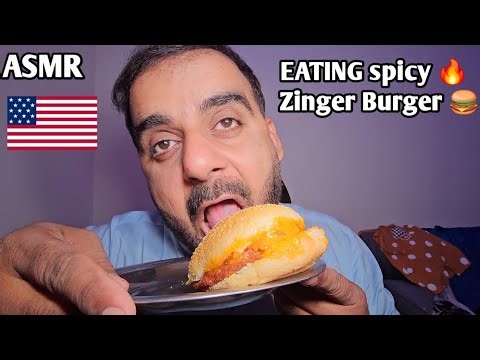 ASMR - Eating Spicy 🔥 Chicken Patty Burger 🍔 ( Real Mukbang & Extreme eating sounds )