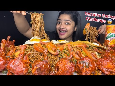 SPICY INDONESIAN NOODLES EATING CHALLENGE 🔥 WITH SPICY CHICKEN LOLLIPOP AND SUNNY SIDE UP EGGS 🍗🍳
